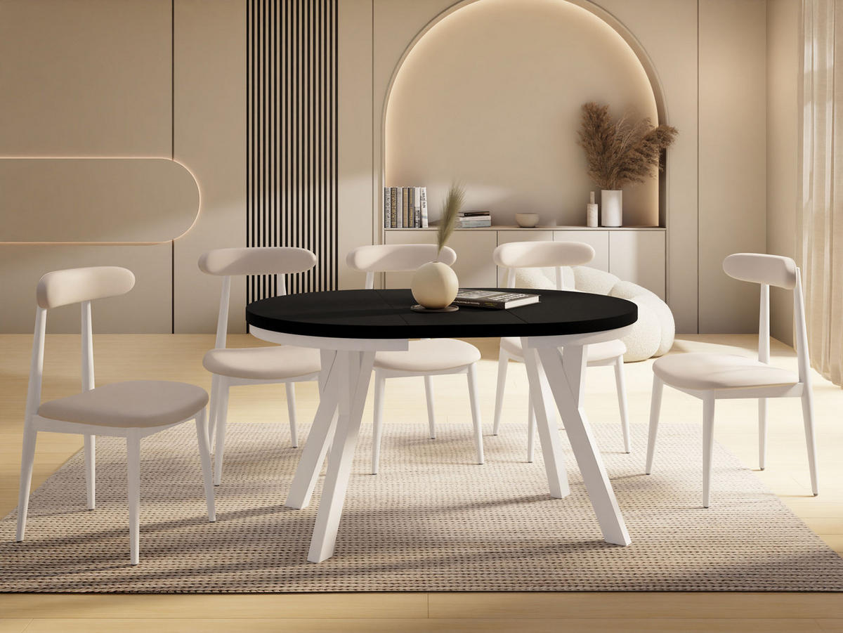 ESSTISCH Strato Black runder ausziehbarer, Schwarz 100-140/100/77 cm - Schwarz/Weiß, Holz/Holzwerkstoff (100/100/77cm) - WFL GROUP