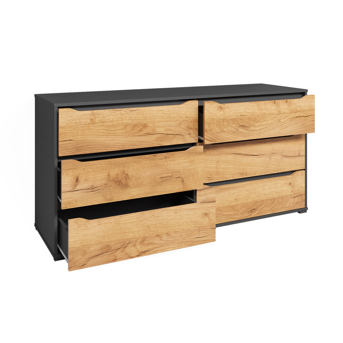 KOMMODE Ruben Goldkraft Eiche/Anthrazit 48 x 77.6 cm mit Schubladen - Anthrazit/Eiche Wotan, Holzwerkstoff (48/77.6/160cm) - Vicco