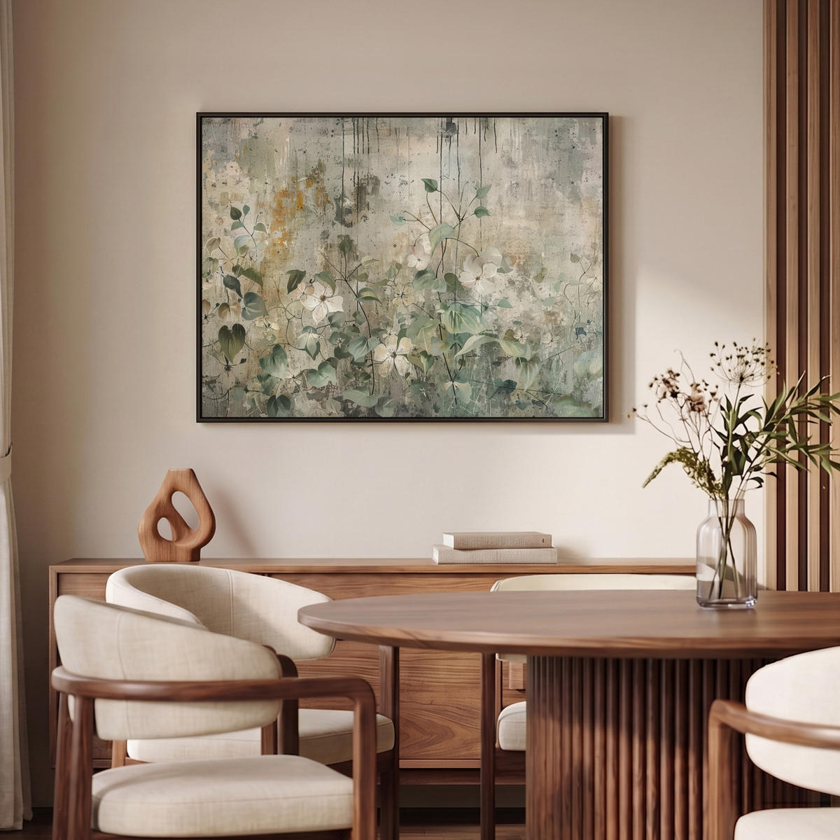 LEINWAND Bilder mit Rahmen - Blumen - Blätter - Abstrakt - Modern - 100x70 - Grau, Textil (100/70cm) - MuchoWow