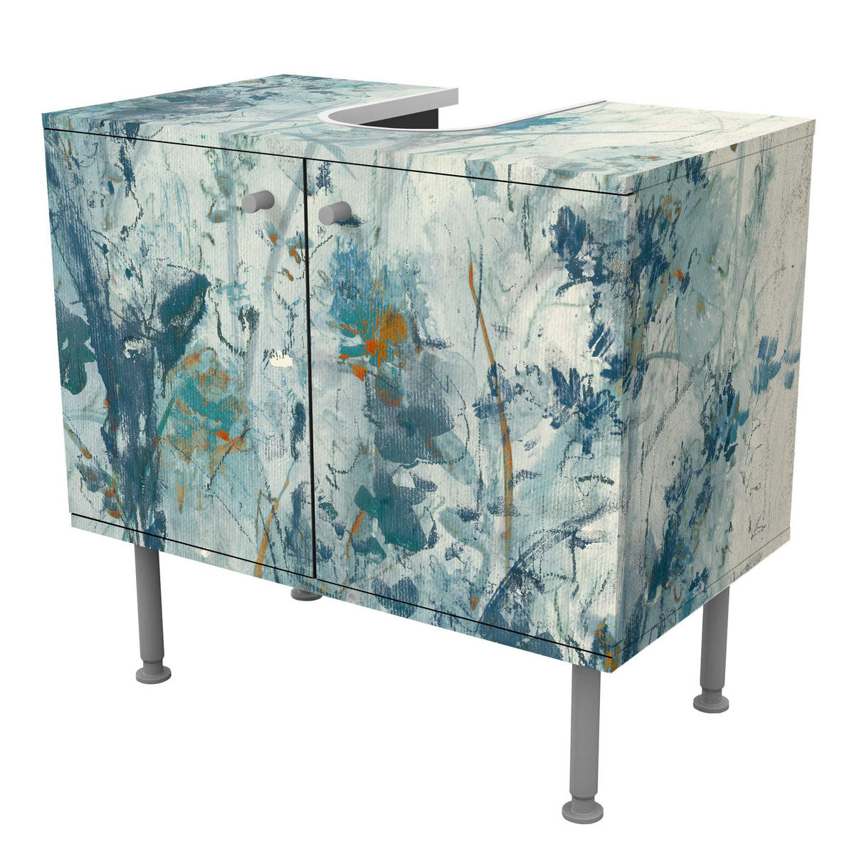 WASCHBECKENUNTERSCHRANK Blaue Frühlingswiese I 60/55/35 cm - Blau, Holzwerkstoff (60/55/35cm) - Bilderwelten
