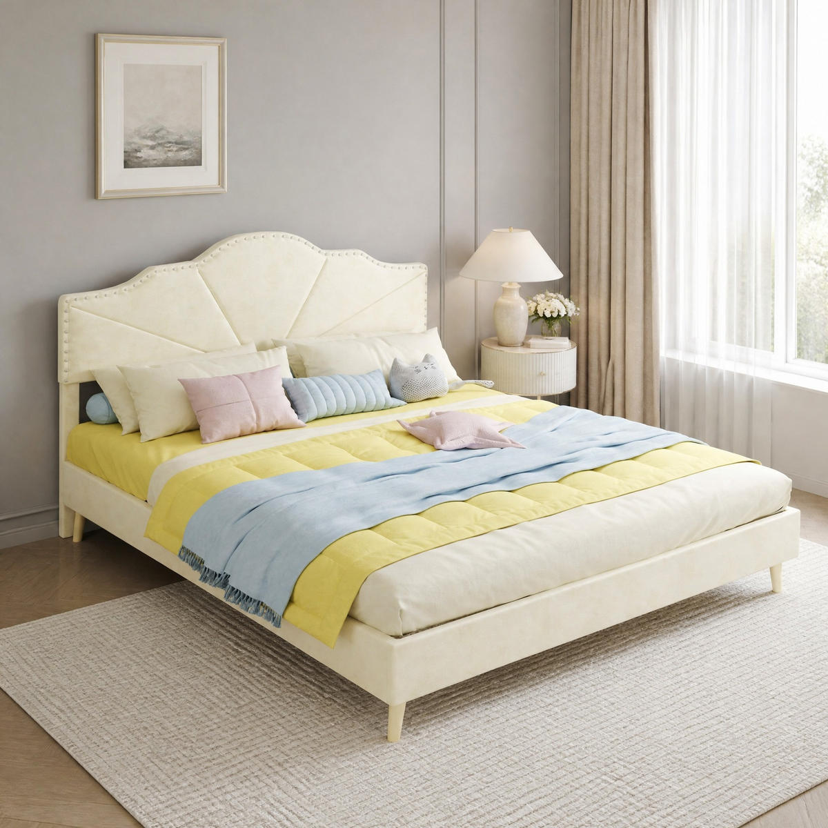 POLSTERBETT 160/200 mit Bettkasten und gepolstertem Kopfteil in Beige - Beige, Holzwerkstoff/Textil (160/200cm) - EVRYAE