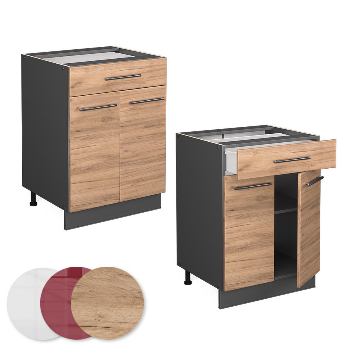 KÜCHENUNTERSCHRANK Fame-Line Goldkraft Eiche 60 cm mit Schublade ohne AP - Anthrazit/Eiche Wotan, Holzwerkstoff (60/82/51.6cm) - Vicco