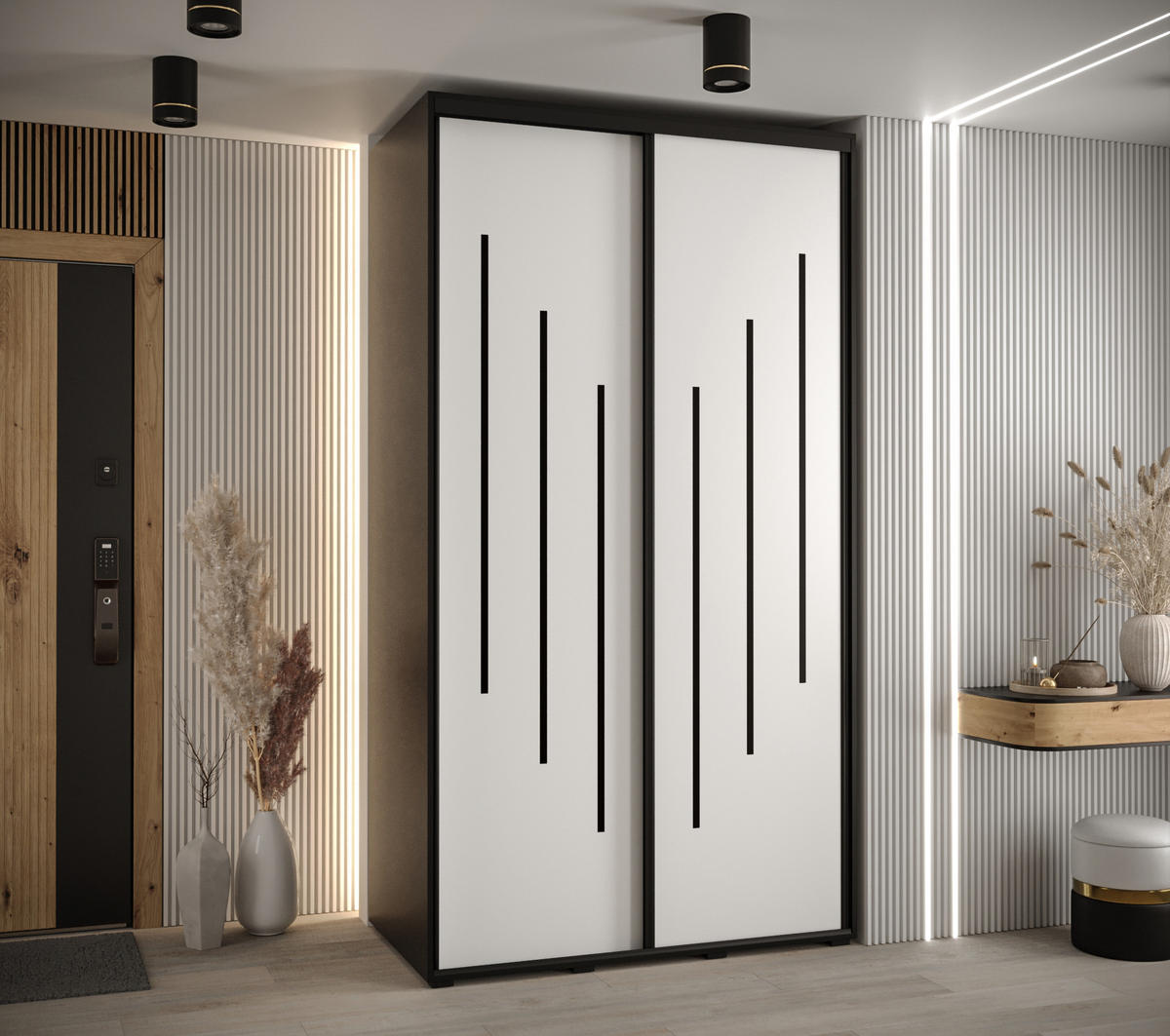 SCHWEBETÜRENSCHRANK 235,2/140/45 2-türig - Schwarz/Weiß, Holz/Metall (140/235/45cm) - Abiks Möbel