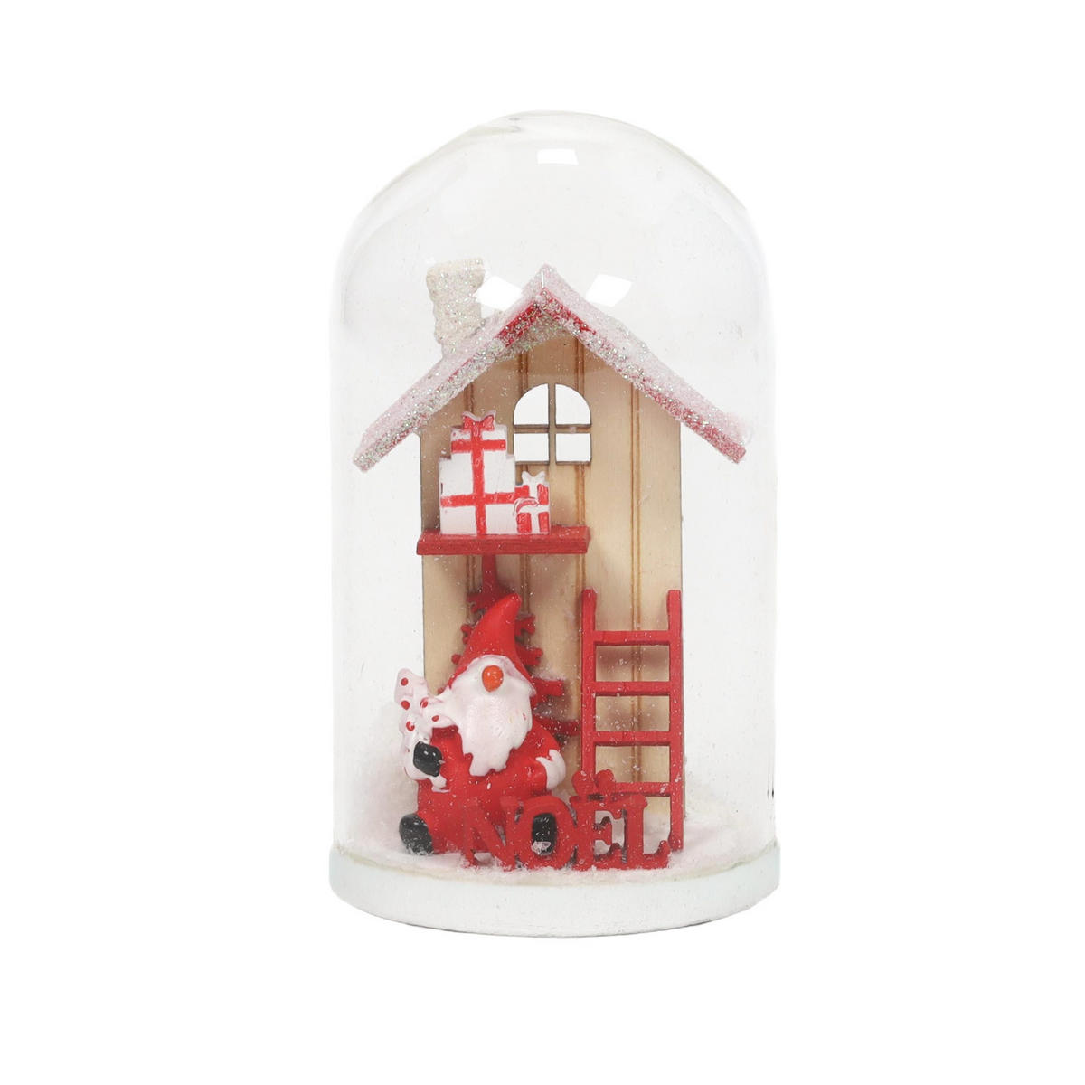 GLASKUPPEL mit Weihnachtshaus aus Holz 7/7/11,5 cm - Rot, Holzwerkstoff (7/11.5/7cm) - Atmosphera Createur d´interieur