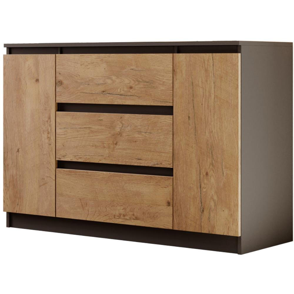 KOMMODE Lemon 120 cm mit zwei Türen und drei Schubladen Anthrazit - Eichefarben/Anthrazit, Holzwerkstoff (120/78/39cm) - Beautysofa