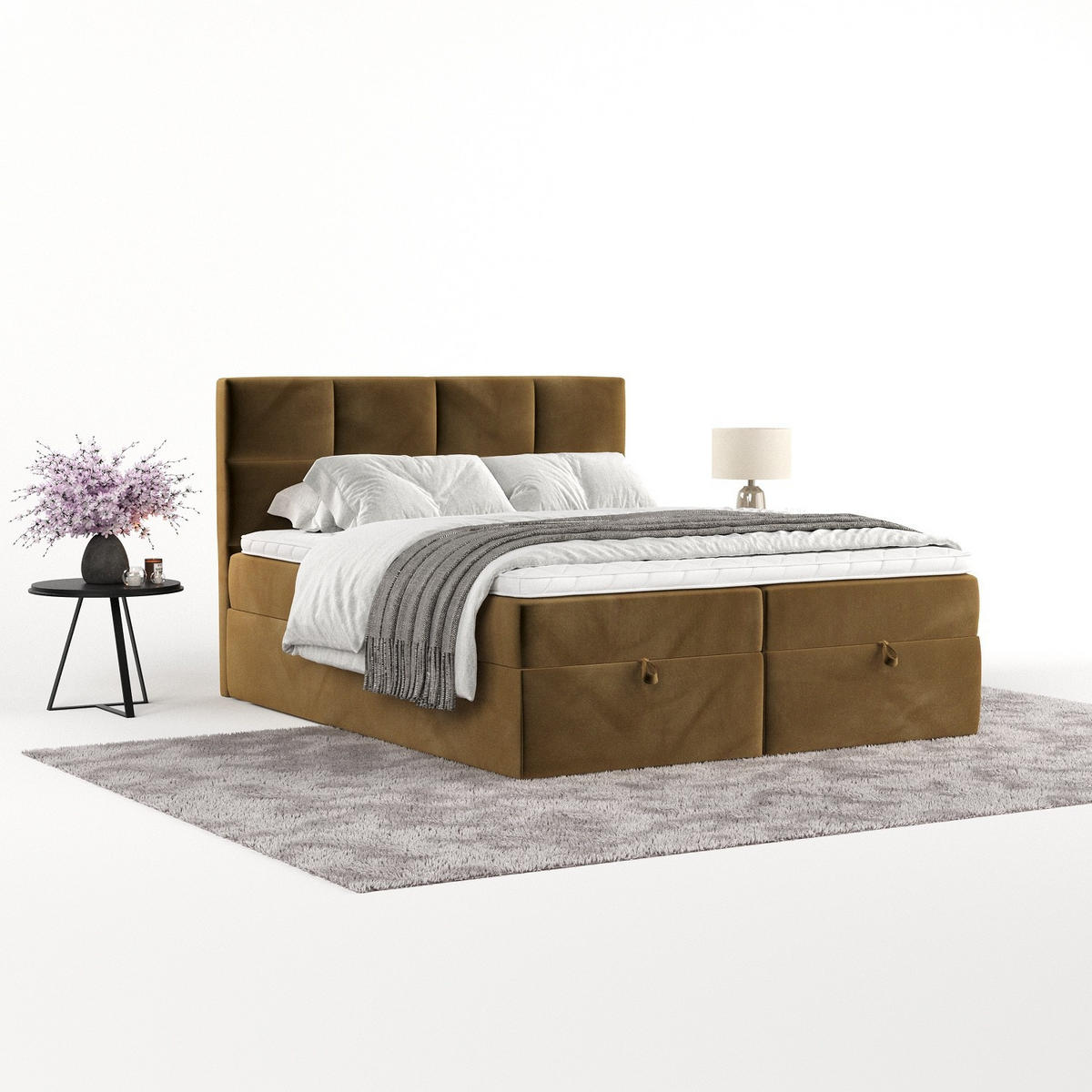 BOXBETT Velto 200/200 cm Honiggelb im Kronos Stoff - Schwarz/Honig, Holz/Holzwerkstoff (200/200cm) - AltaBeds