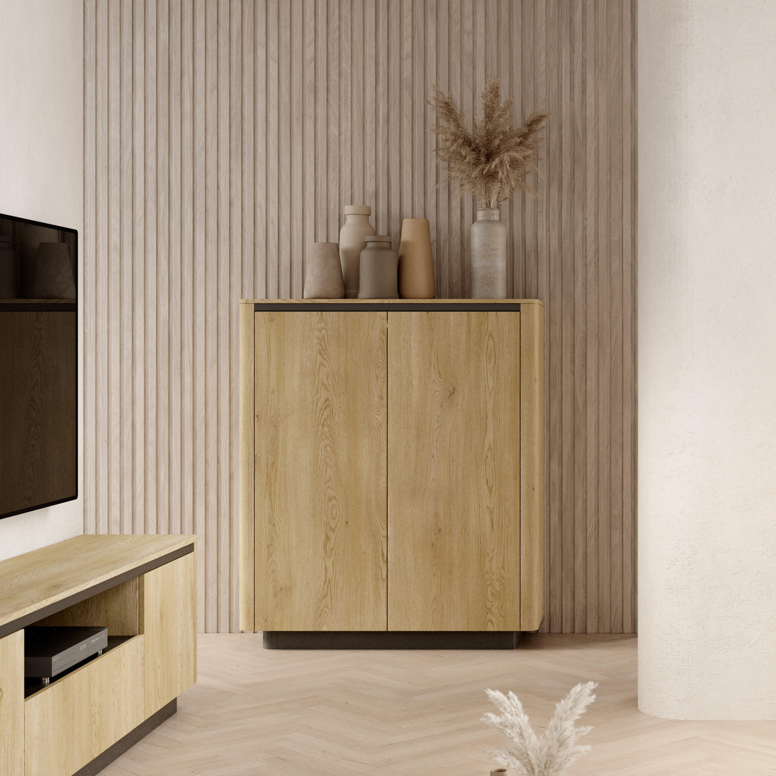 HIGHBOARD OMBRA 113,2/133,1/38,1cm 2 Türen Eichefarben - Eichefarben, Holzwerkstoff (113.2/133.1/38.1cm) - MASSENO