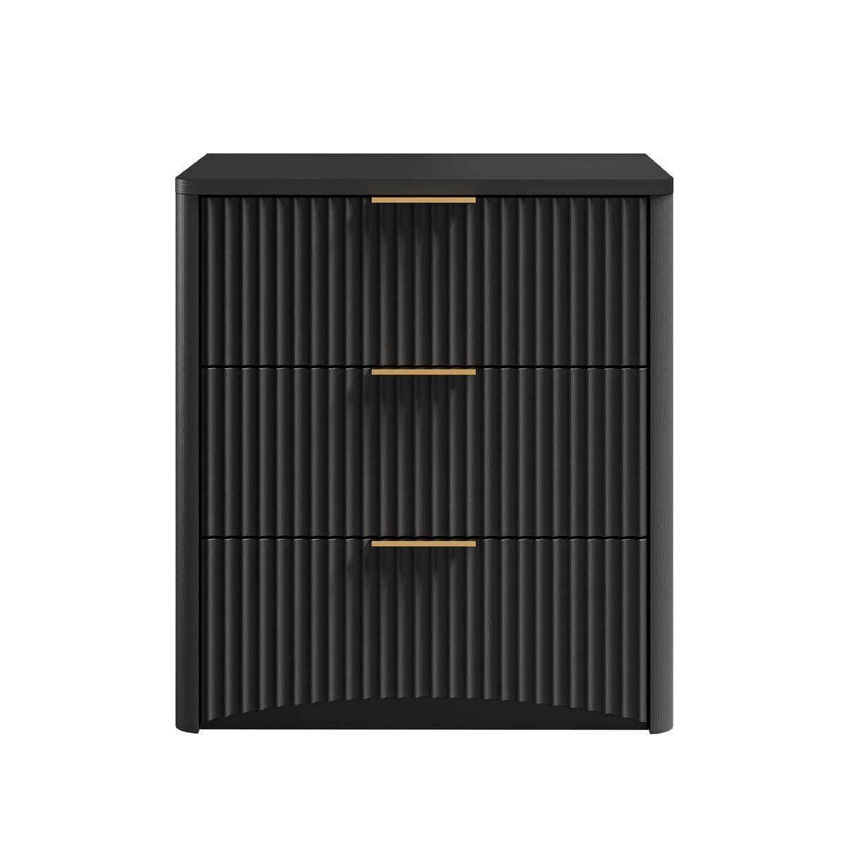 NACHTTISCH 58/38/64 cm Schwarz aus MDF mit 3 Schubladen - Schwarz, Holzwerkstoff (38/64/58cm) - OKWISH