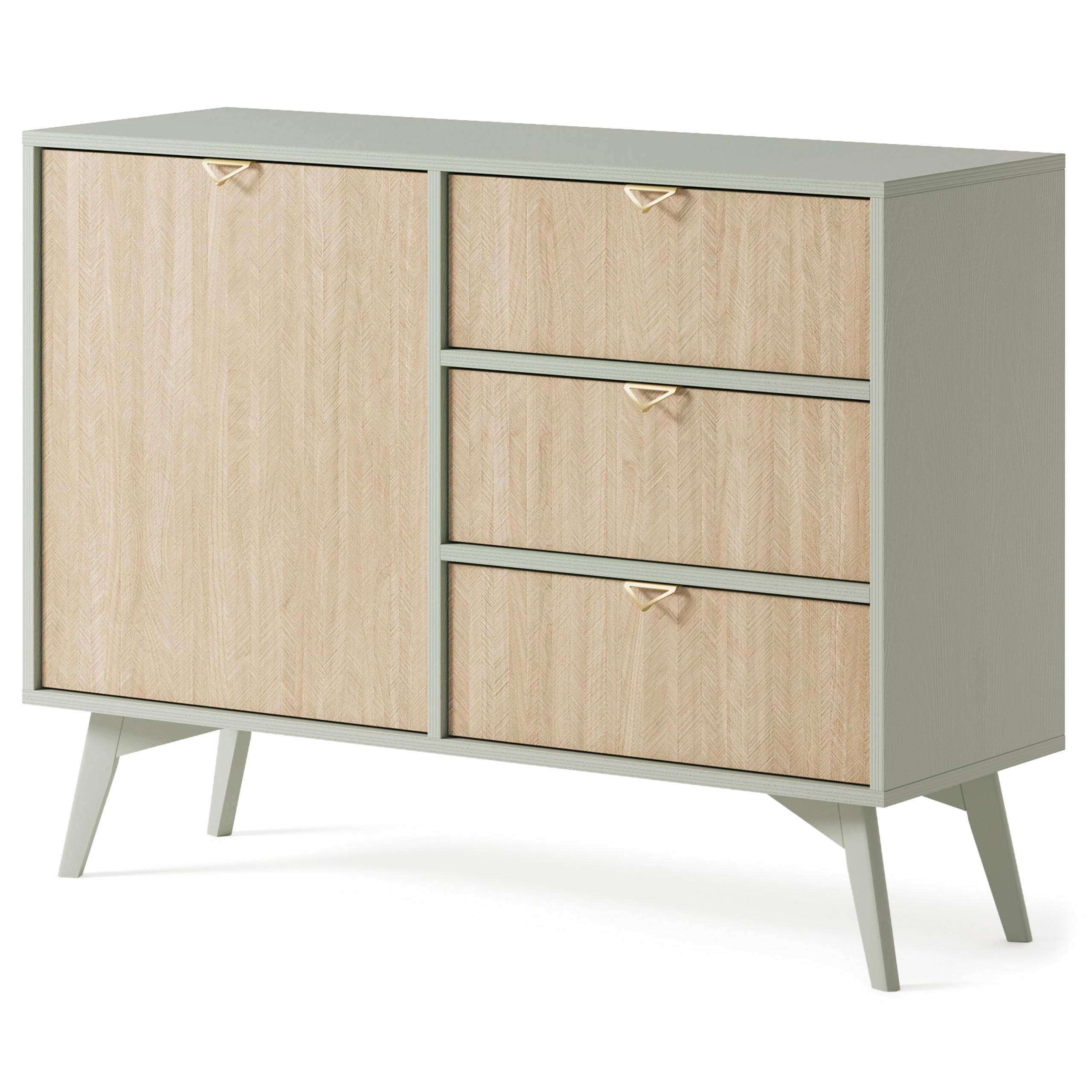 KOMMODE FORESTA 106/80/38 cm mit 3 Schubladen 1 Türen Hellgrün - Hellgrün/Kieferfarben, Holzwerkstoff (106/80/38cm) - MASSENO