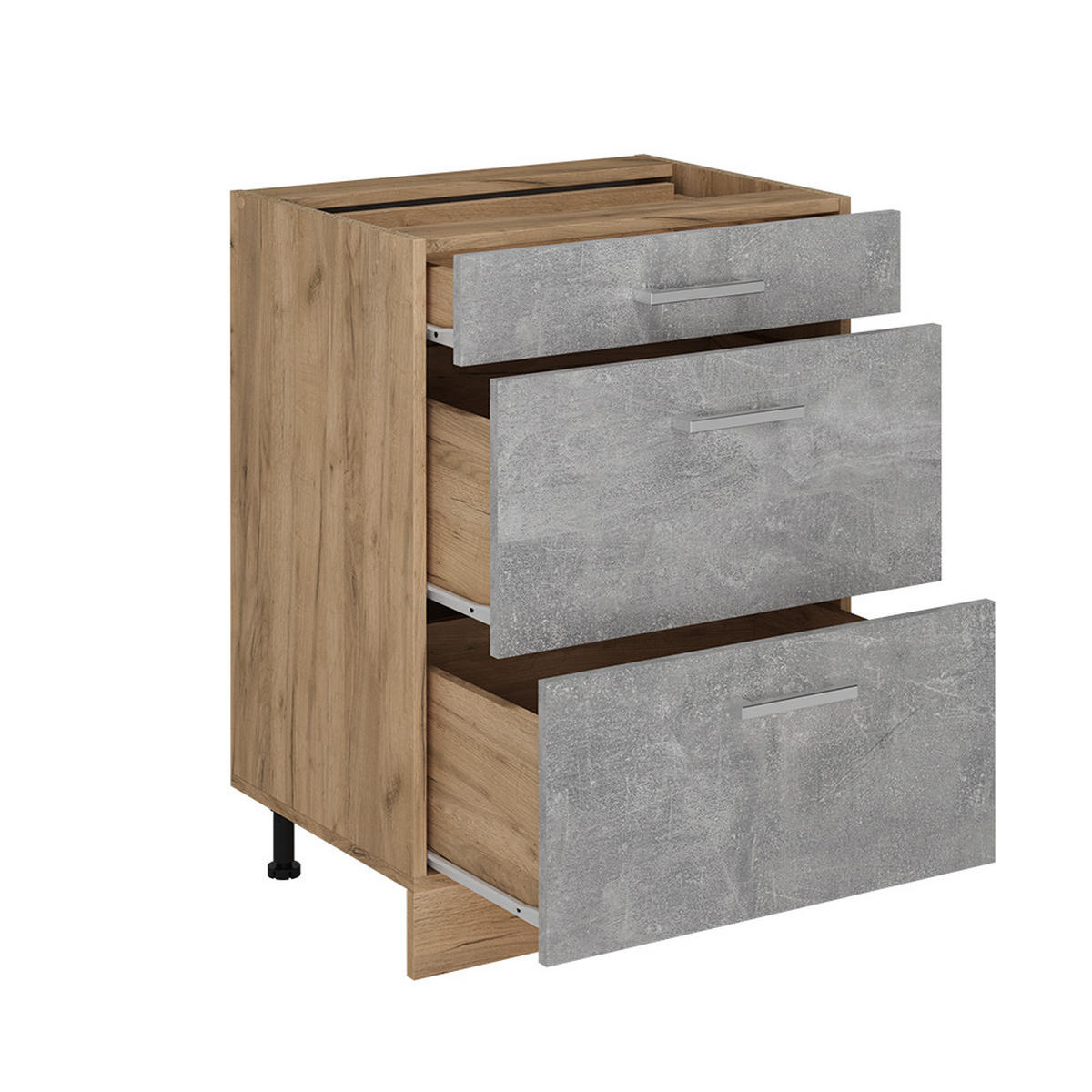 KÜCHENUNTERSCHRANK R-Line Beton 60 cm mit Schubladen, AP Eiche - Honigeiche/Schieferfarben, Holzwerkstoff (60/81.6/60cm) - Vicco