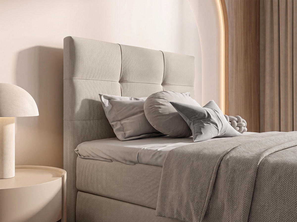 BOXBETT DEFNE 100x200 cm mit Fußteil und Matratze - Beige + TOPPER - Beige/Schwarz, Holz/Holzwerkstoff (100/200cm) - AX Living