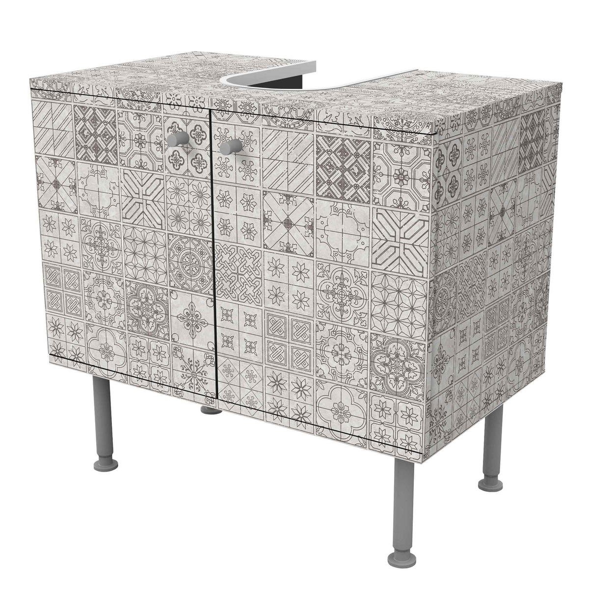 WASCHBECKENUNTERSCHRANK Fliesenmuster Coimbra grau 60/55/35 cm - Grau, Holzwerkstoff (60/55/35cm) - Bilderwelten