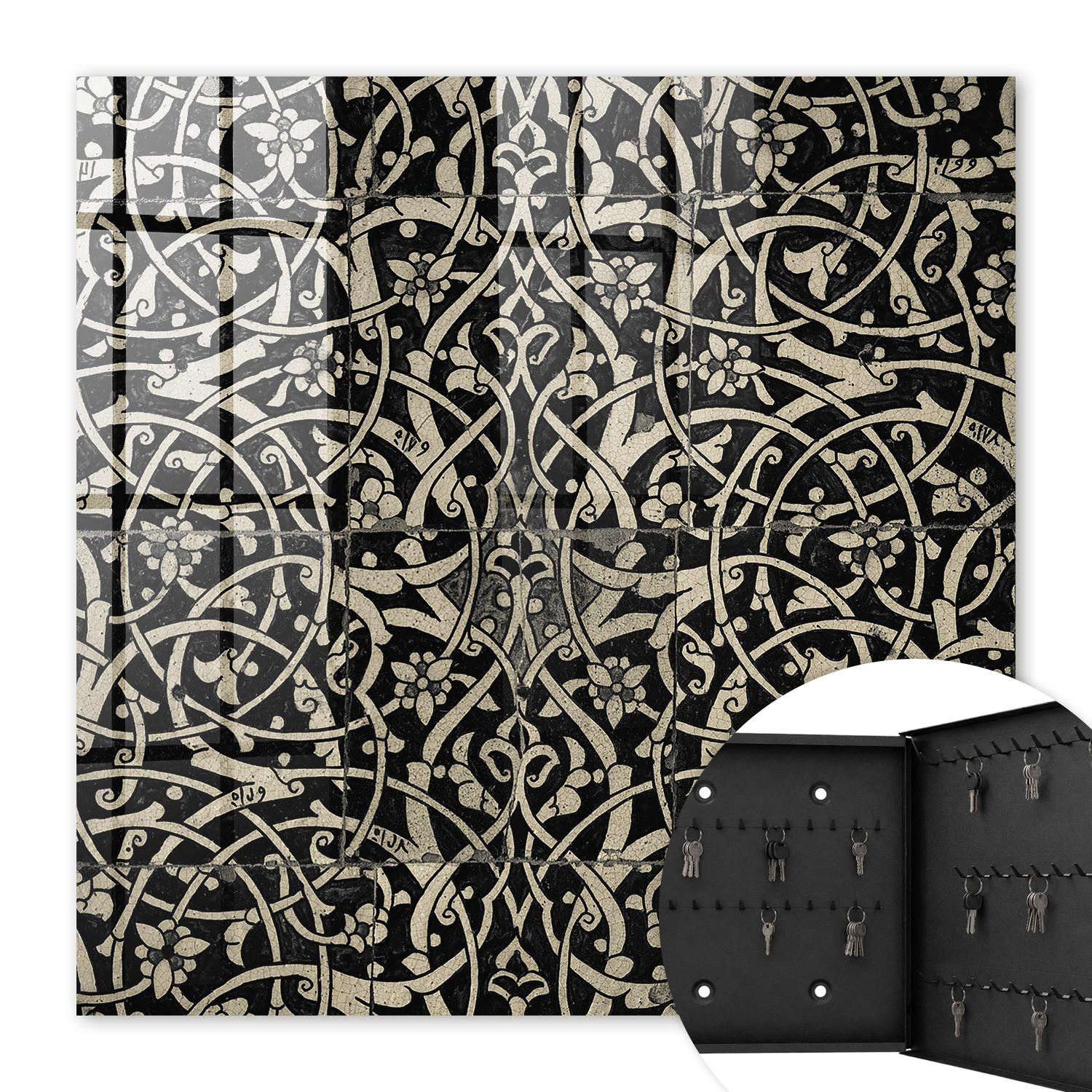 SCHLÜSSELBOX Schwarz 30x30 cm- Türöffnung nach rechts - Dekorative Eleganz - Beige, Metall (30/30/5cm) - TULUP
