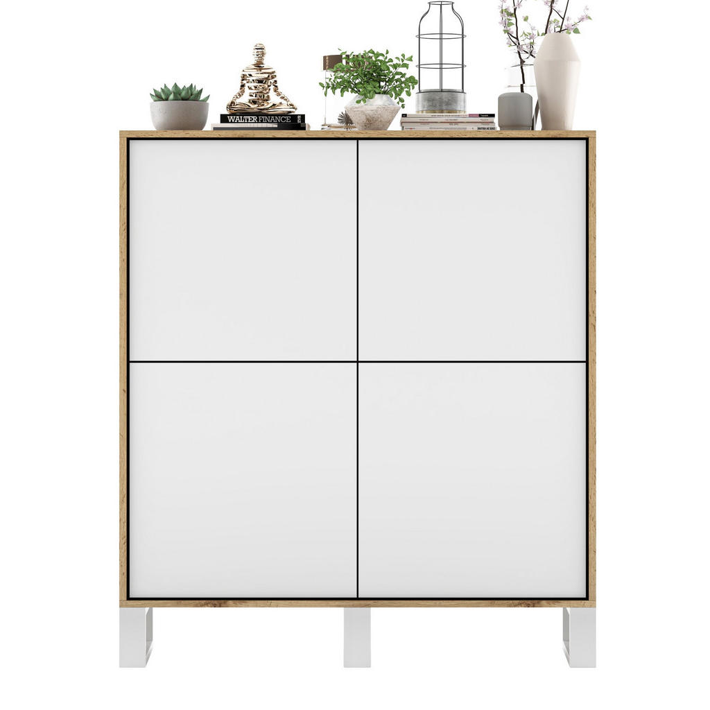 Meble Lindner KOMODA Apollo 4D dub Wotan / bílá matná 113 cm s kovovými nohami