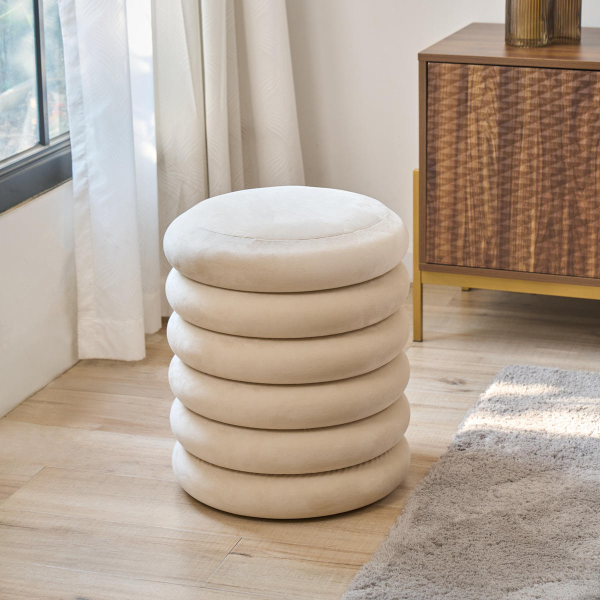 HOCKER BLOSSOM XS mit Stauraum Beige - Beige, Textil (40/43/40cm) - SVITA