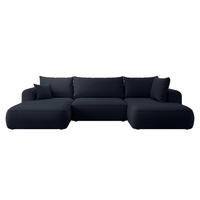 WOHNLANDSCHAFT Ovo Dunkelblau Velours - Schwarz/Dunkelblau, Textil (380/95/167cm) - Selsey