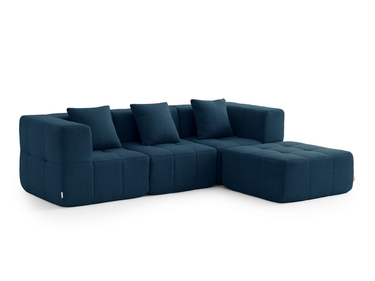ECKSOFA Bouclé-Stoff Tiefblau - Blau, Textil (260/190cm) - MILYsofa