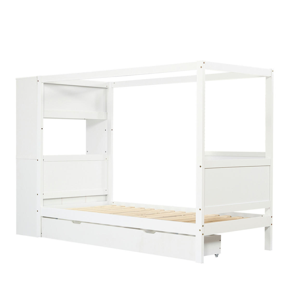 KINDERBETT 90/200 cm mit Fallschutz, Stauraum, 5 Schubladen und Schreibtisch, Holzwerkstoff/MDF, Weiß - Weiß, Holzwerkstoff (90/200cm) - Redom