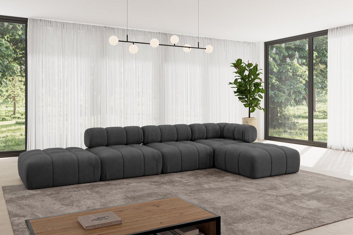 ECKSOFA modulares Sofa Kerru-L2 - 380x190x70 cm Schwarz Velours - Schwarz, Holzwerkstoff/Textil (380/190cm) - ALTDECOR