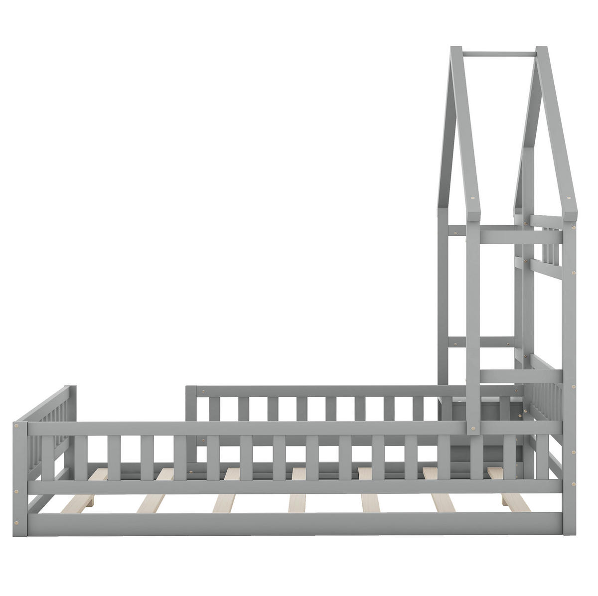 HAUSBETT aus Kiefernholz und MDF 140x200 cm Grau mit Geländer und Nachttisch - Grau, Holzwerkstoff (140/200cm) - IVMEU