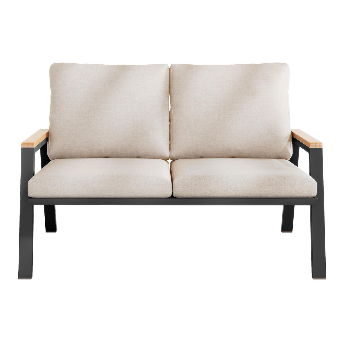 GARTENMÖBEL-SET 2-Sitzer Outdoorsofa Stahl WPC Armlehnen Graubeige - Grau, Textil (76/84/121cm) - FLIEKS