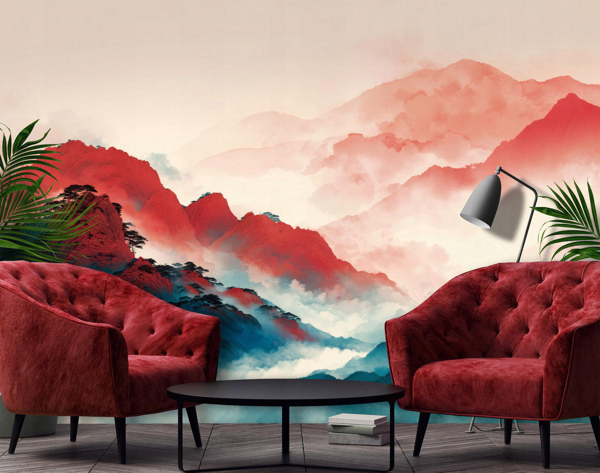 FOTOTAPETE Gebirge Natur Orange 200x140 cm - Multicolor, Papier (200/140cm) - Wallarena
