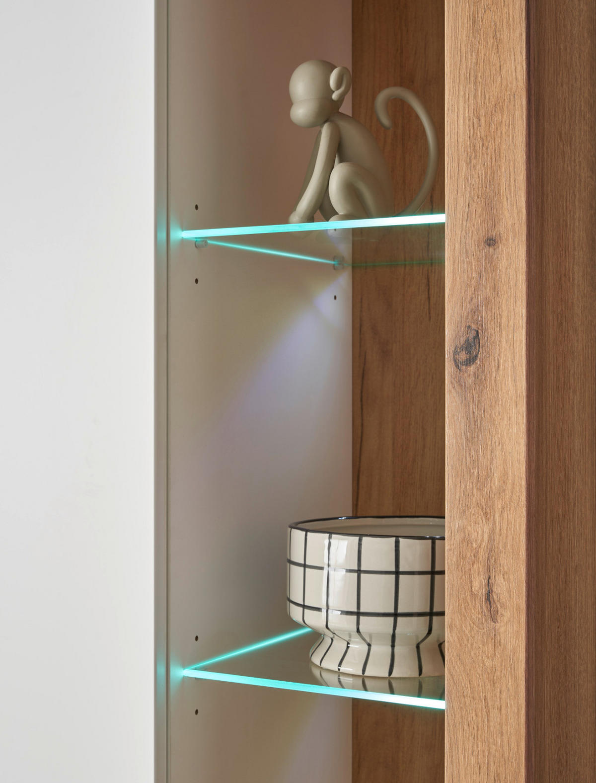 VITRINE weiß matt, Evoke Eiche, Vitrinenschrank 80 x 195 cm - Eichefarben/Silberfarben, Glas/Holzwerkstoff (80/195/37cm) - Furn.Design