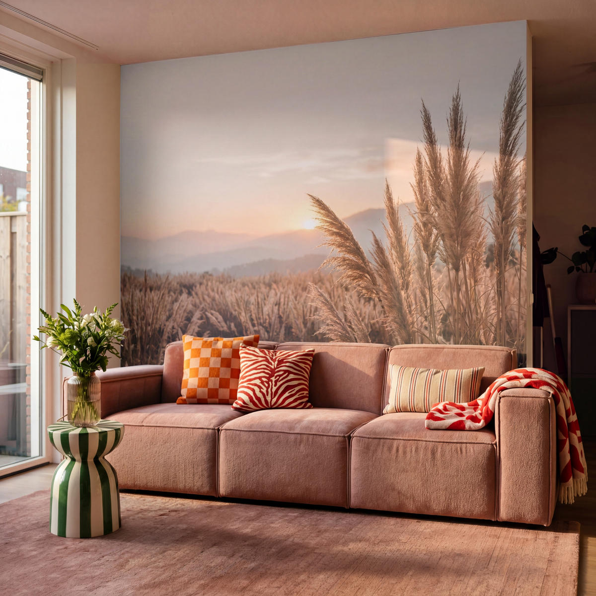 TAPETE - Gras - Feld - Sonne - Natur - 260x280 cm - Sandfarben, Papier (260/280cm) - OnlyWow