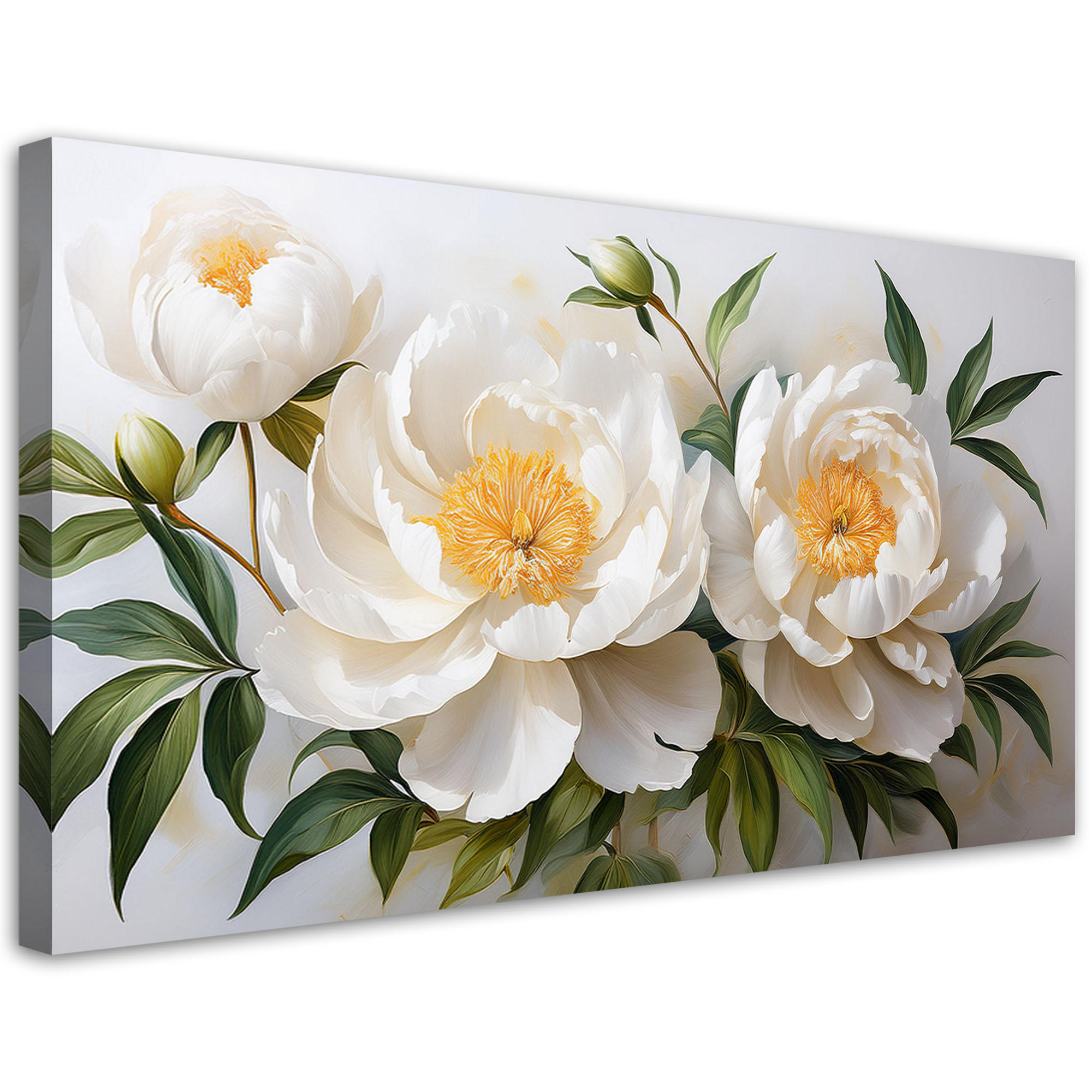WANDBILD weiß blühende pfingstrosenblüten - Weiß, Textil (80/40cm) - Feeby
