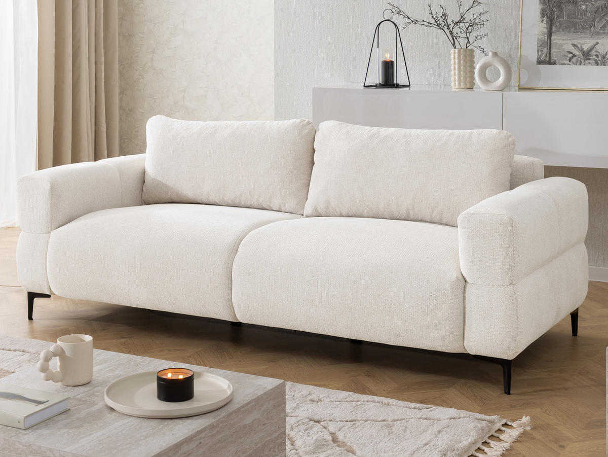 3-SITZER-SOFA Cardea in Bubble-Optik aus weichem Creme Strukturstoff mit hohem Sitzkomfort - Creme/Schwarz, Holz/Textil (217/80/97cm) - S-Style Möbel