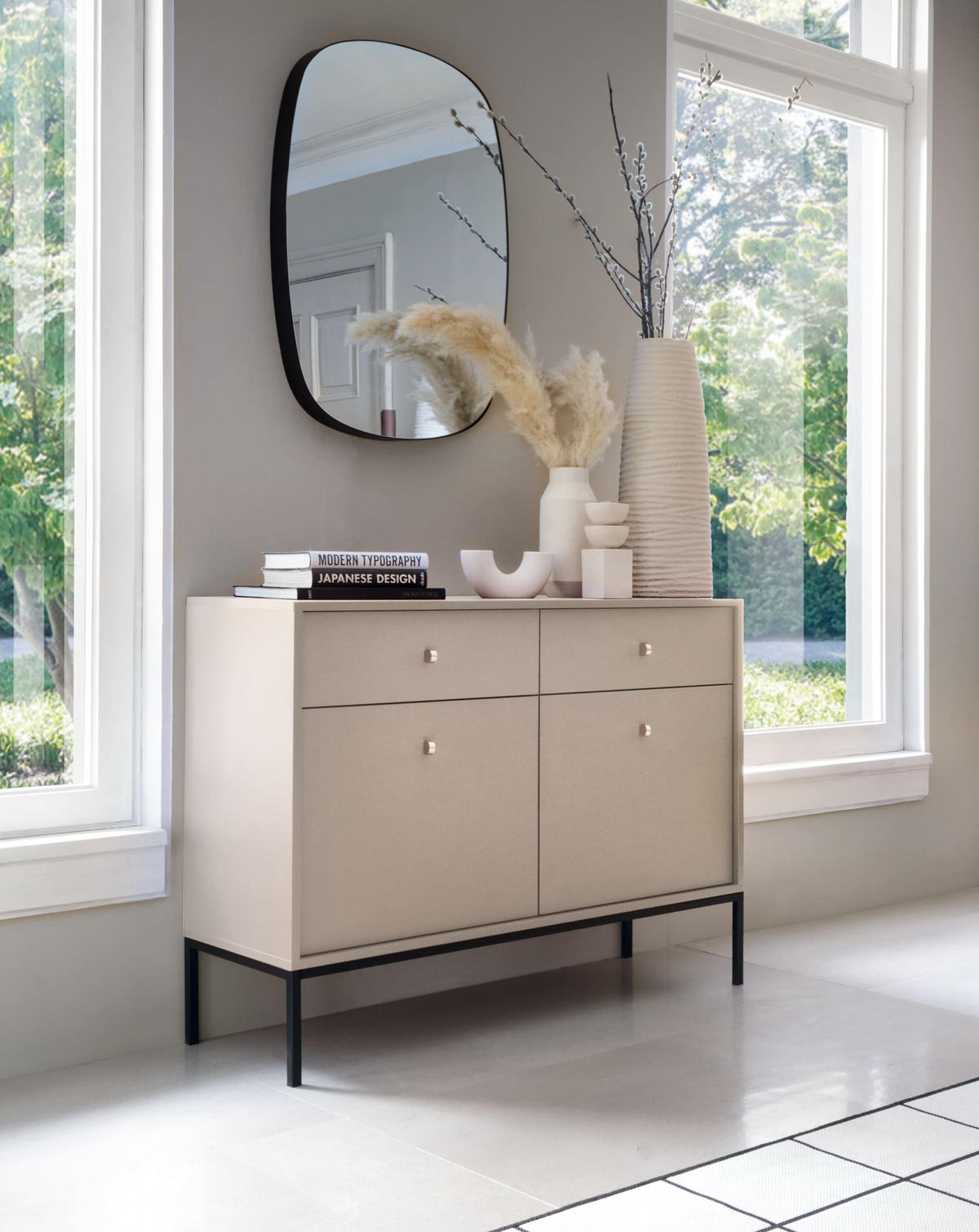 KOMMODE - kommode Melody II 2D2S Beige + Schwarz - Beige/Schwarz, Holzwerkstoff (104/83/39cm) - Möblo