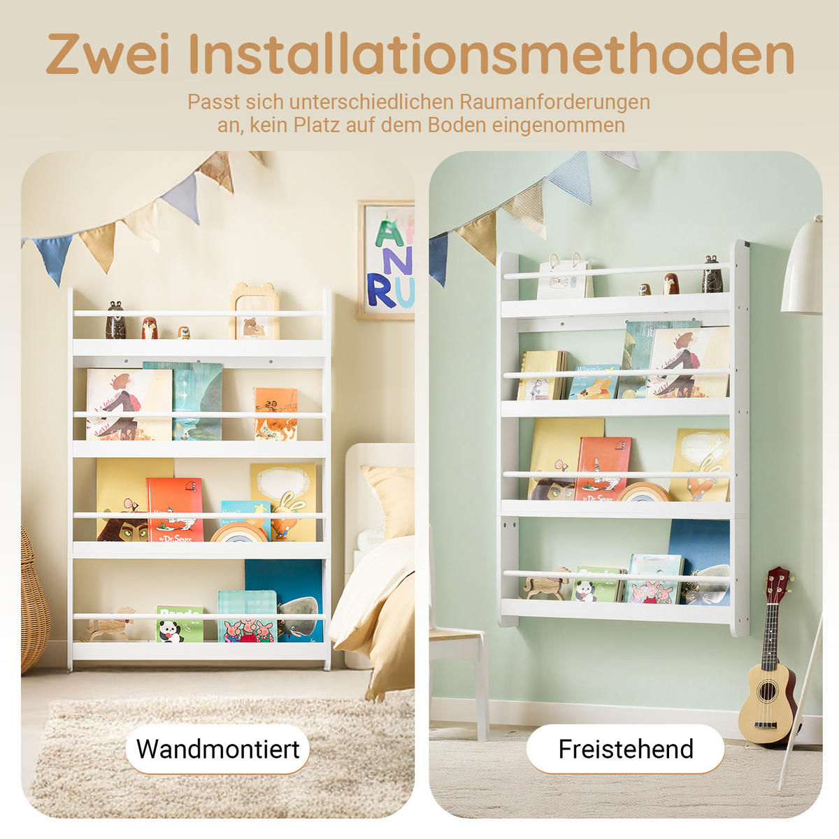 OTROŠKA KNJIŽNA POLICA s 4 policami Bela 80x12x118cm Minimalističen - bela, leseni material (12/118/80cm) - SoBuy