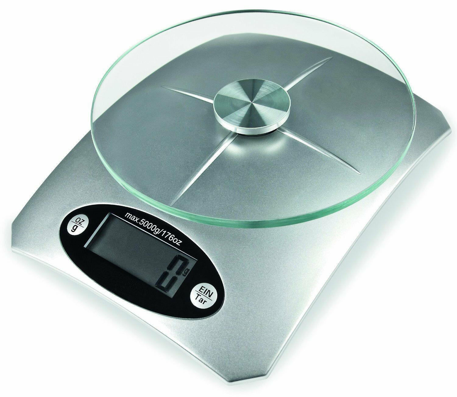 KÜCHENWAAGE Edelstahl 5kg, Digital, Wiegeteller, Feinwaage, Briefwaage, Grammwaage, Präzision, Tara, LCD, Kochen, Backen, Waage, Präzise, - Silberfarben, Kunststoff - Mia