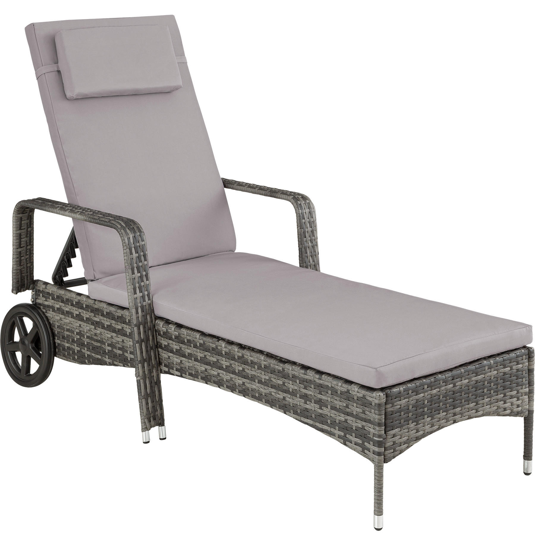 RATTAN-SONNENLIEGE Cassis,196 x 72 x 57 - 94,5 cm,grau - Grau, Kunststoff (72/94.5/196cm) - tectake
