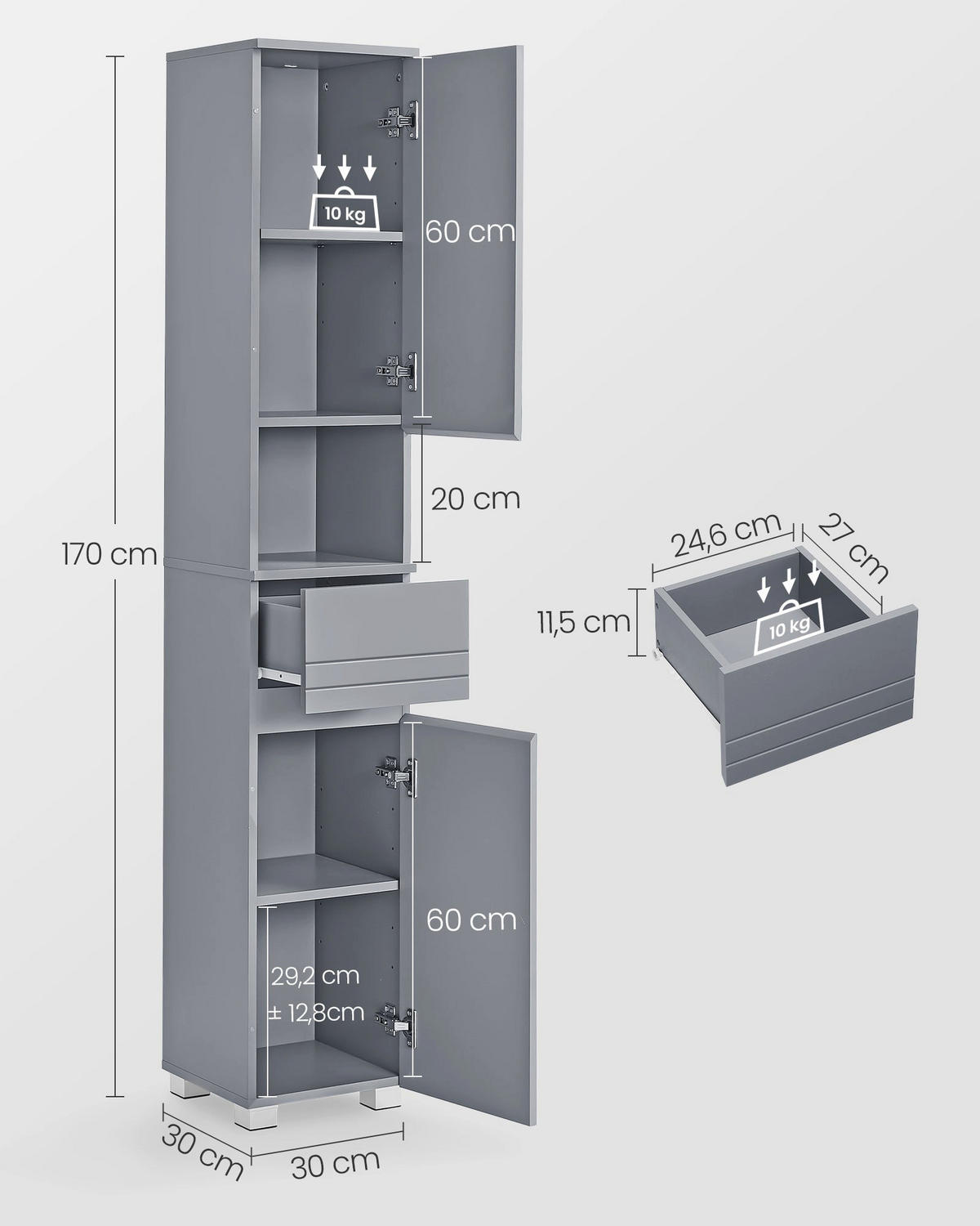 BADEZIMMERSCHRANK TASHKENT - Weiß, Holzwerkstoff (30/170/30cm) - Hansiro