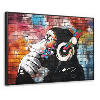 LEINWAND Bilder mit Rahmen - Affe - Graffiti - Musik - 120x80 - Multicolor, Textil (120/80cm) - MuchoWow