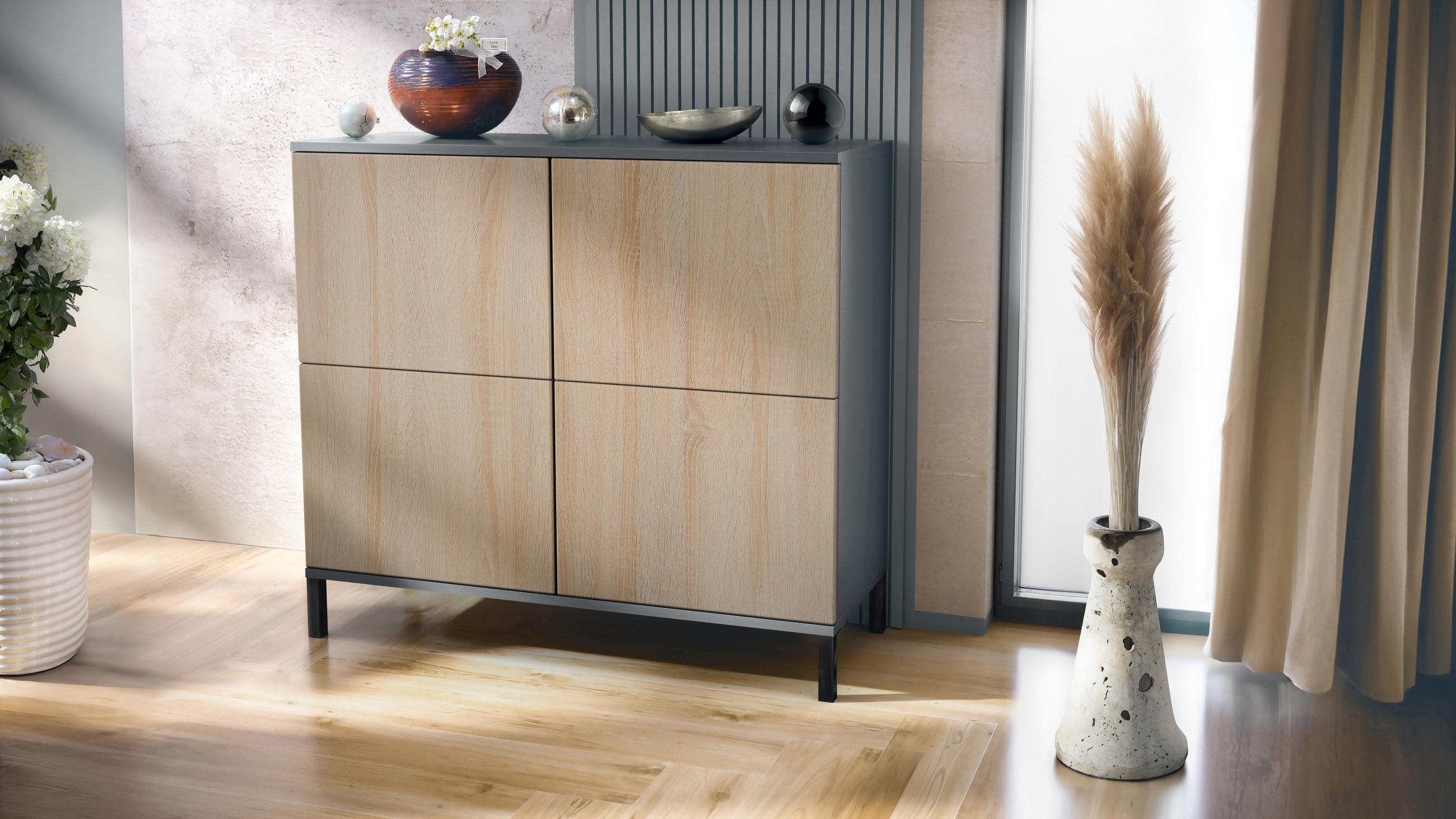 KOMMODE Rova Eiche sägerau - Eiche San Remo, Holzwerkstoff (92.5/83.5/35cm) - Vladon