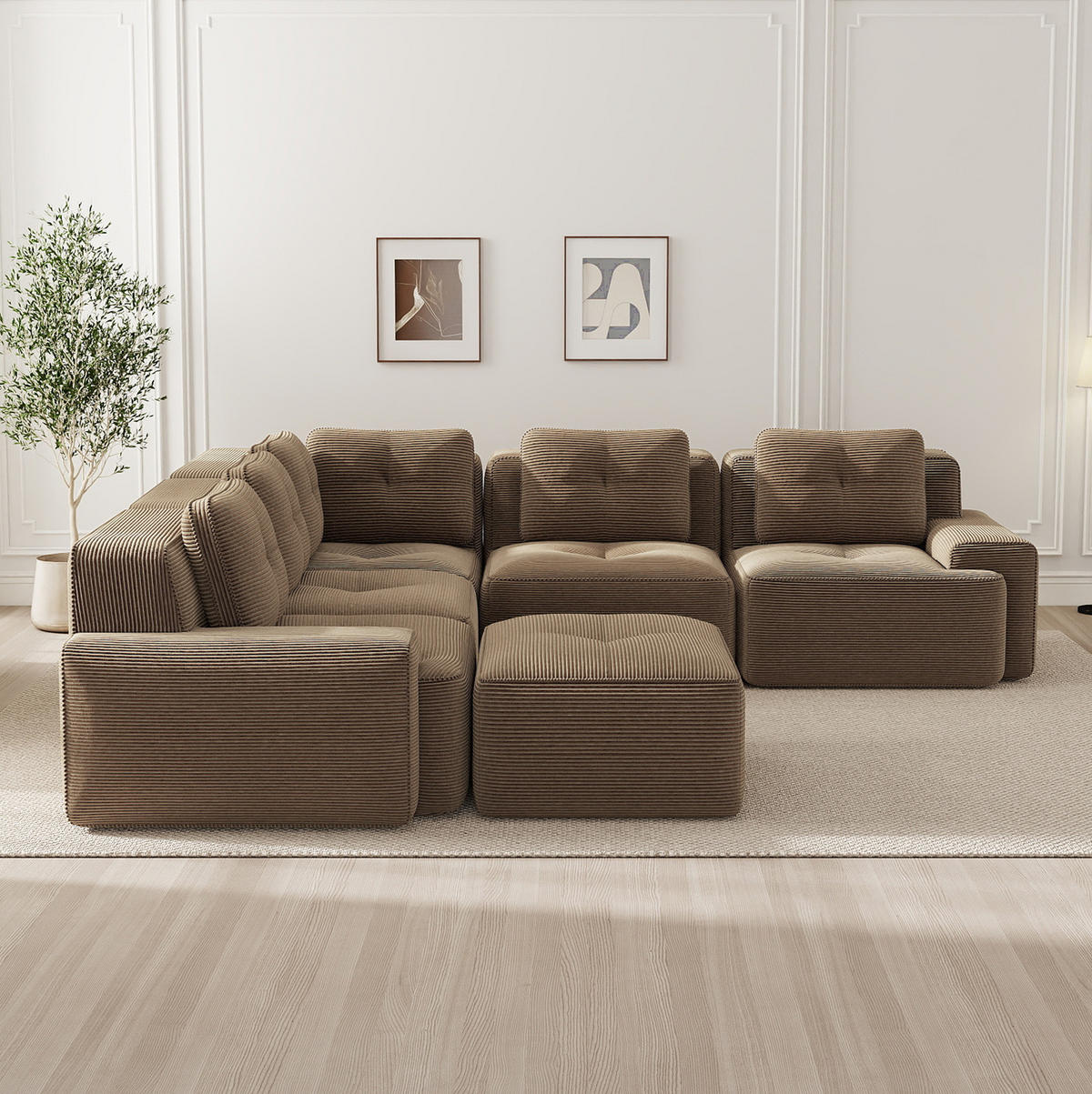 ECKSOFA 295/295/69 cm braun aus Cord mit rutschfestem Stand - Braun, Textil (295/295cm) - OKWISH