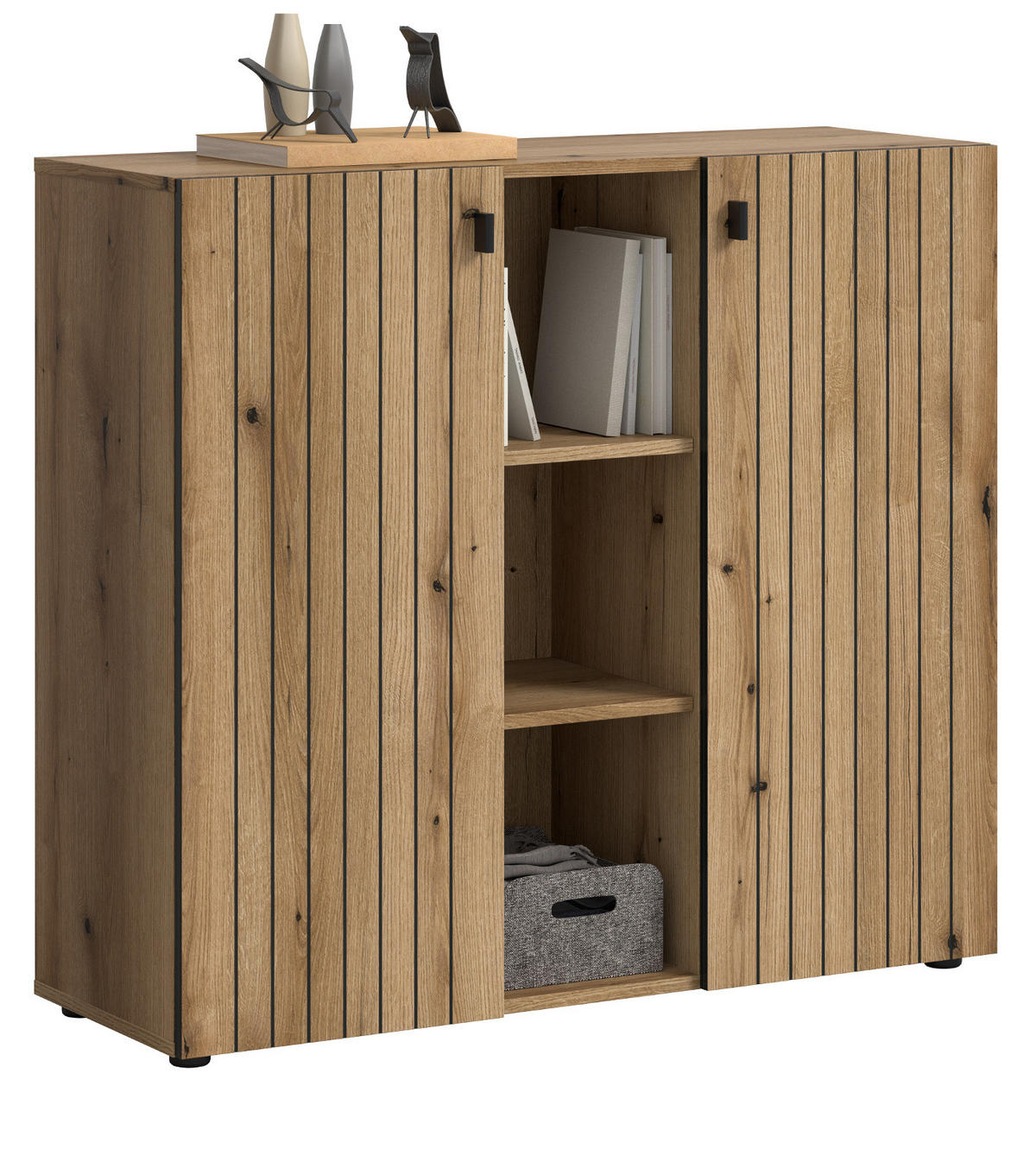 FLURKOMMODE Evoke Eiche 106 cm, Schuhschrank mit eingefräster Rillenoptik - Schwarz/Eiche Artisan, Glas/Holzwerkstoff (106/96/37cm) - Inn.Furn