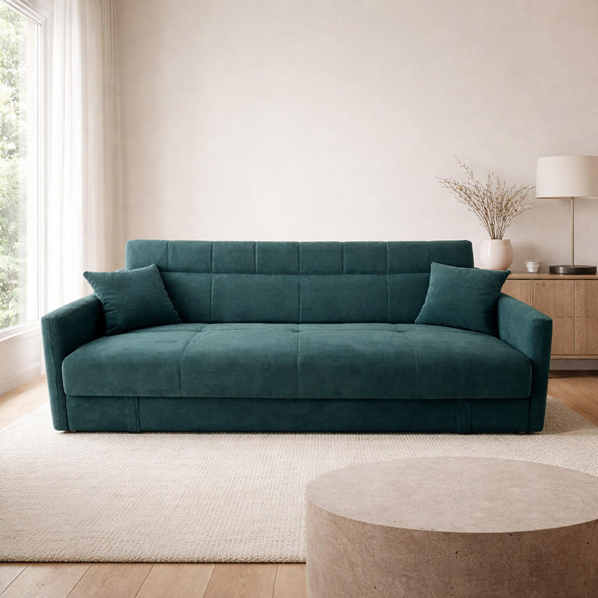 SCHLAFSOFA adare grün 3-sitzer cord - Grün, Holzwerkstoff (198/85/85cm) - Concept Usine