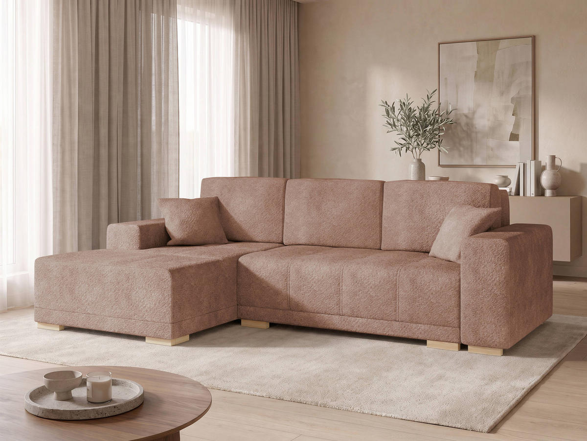 ECKSCHLAFSOFA Bello, Seite: Links - Naturfarben/Braun, Holz/Textil (240/140cm) - MIRJAN24