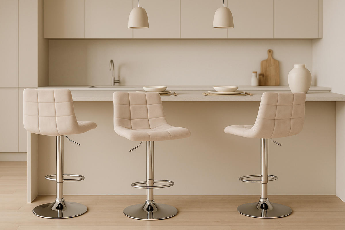 BARHOCKER 2er Set James Samt chrom beige - Chromfarben/Naturfarben, Textil/Metall (43/108.5/46.5cm) - TPFLiving