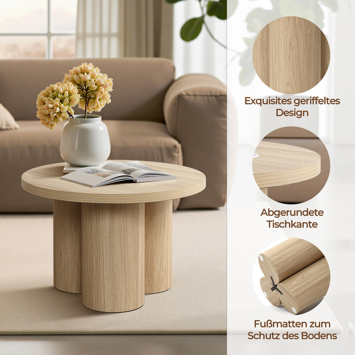 COUCHTISCH Rund in Naturholzoptik, Holz | Ø60 x H40 cm - Braun, Holzwerkstoff (60/60/40cm) - Hometopia