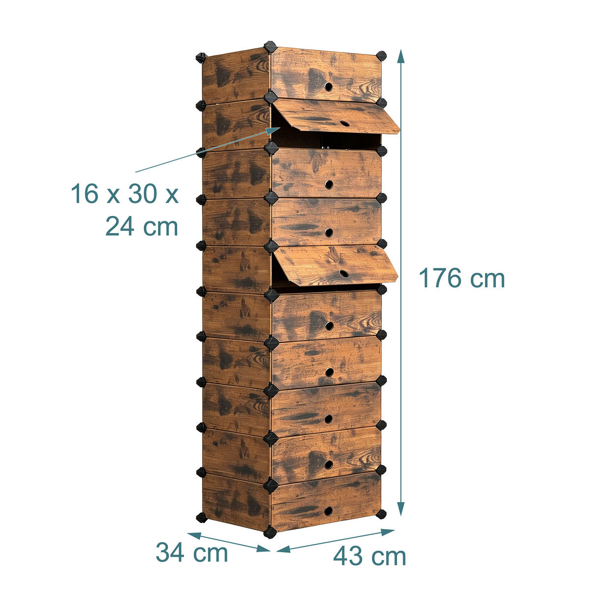SCHUHREGAL Braun Schwarz 10-Fächer - Braun, Holz/Kunststoff (43/176/34cm) - Relaxdays