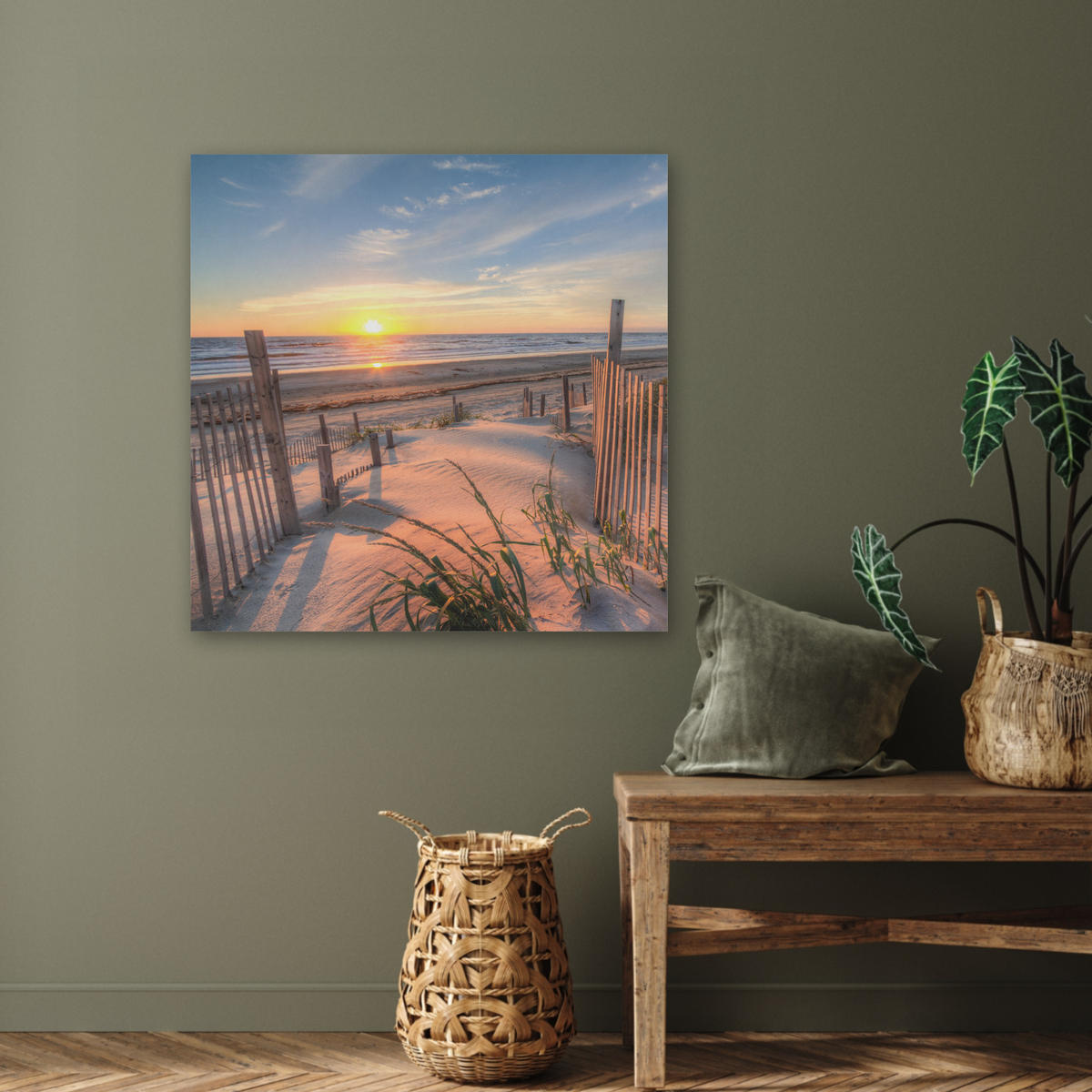 AKUSTIKBILD Strand - Meer - Düne - Sonnenuntergang - Landschaft Akustikpaneele 80x80 cm - Beige, Kunststoff (80/80/0.9cm) - MuchoWow