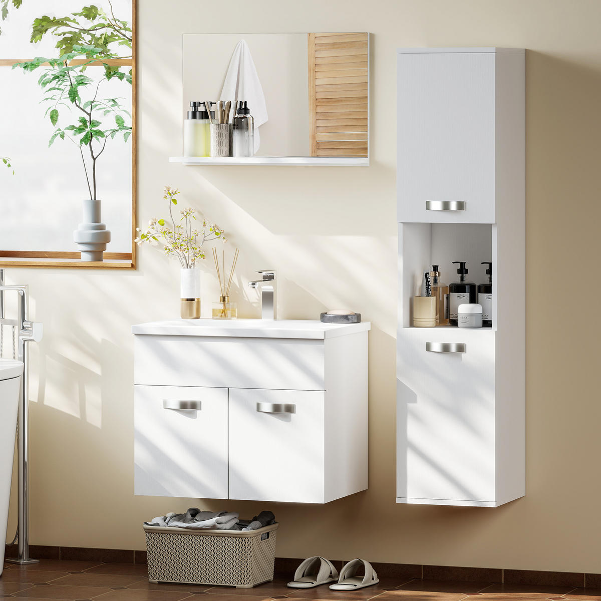 BADEZIMMER 4-teilig DE-17357 Weiß - Weiß, Holzwerkstoff (30/131.5/30cm) - ComfortXL