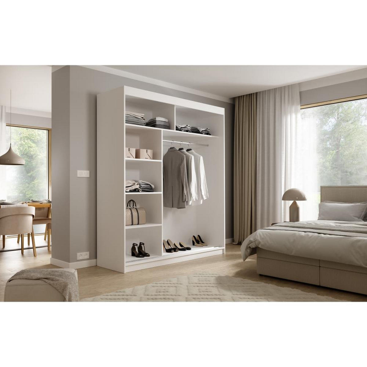 SCHWEBETÜRENSCHRANK Katrina weiß 180/215,5/59 cm 2-türig - Weiß, Holzwerkstoff (180/215.5/59cm) - Beautysofa