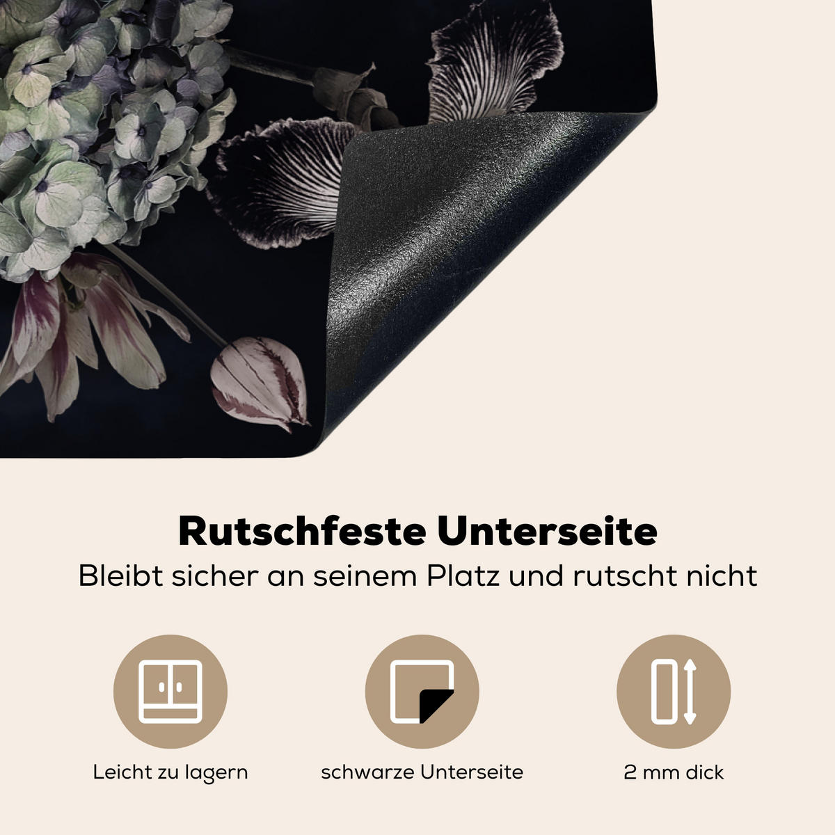 HERDABDECKPLATTE Blumen - Vintage - Pastell - Rosa - Weiß Abdeckung Ceranfeld 81.2x52 cm - Altrosa, Kunststoff (81.2/52/0.2cm) - MuchoWow