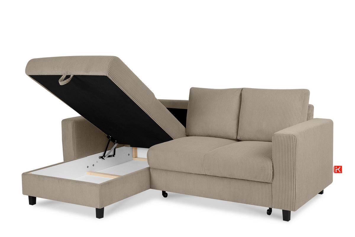 ECKSCHLAFSOFA EGRET Links mit Bettkasten, Cord-Stoff, beige - Beige, Textil (234/90cm) - KONSIMO®