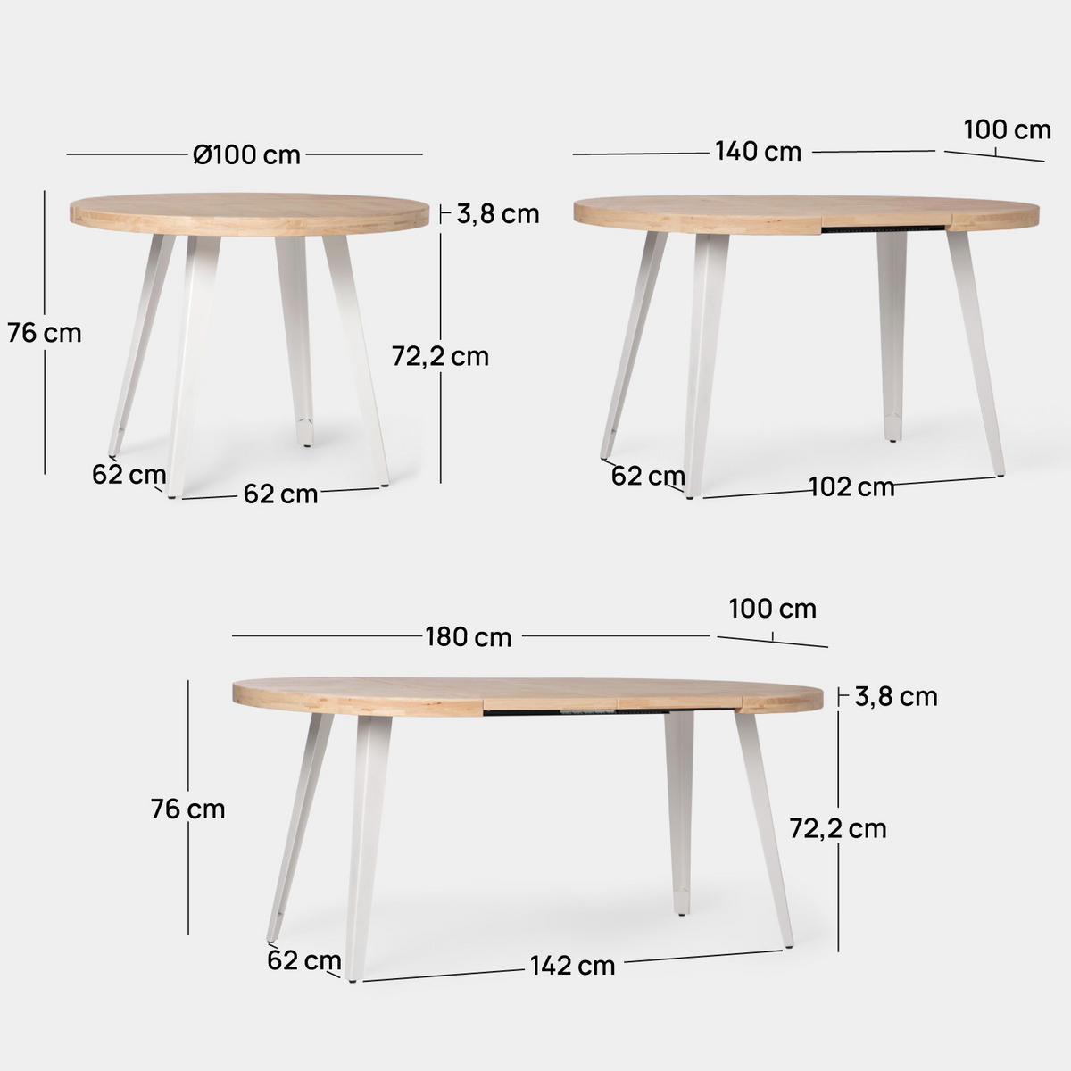 AUSZIEHBARER TISCH Anhais Zweifarbig 100/140/180 cm x 76 cm - Multicolor, Holz (100/100/76cm) - Klast Home